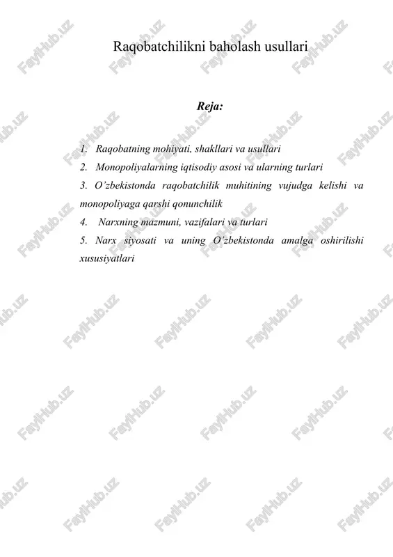raqobatchilikni baholash usullari — DOCX