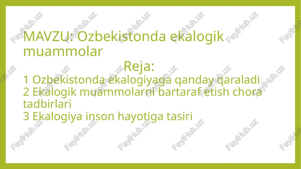 o'zbekistonda ekologik muammolar — PPTX