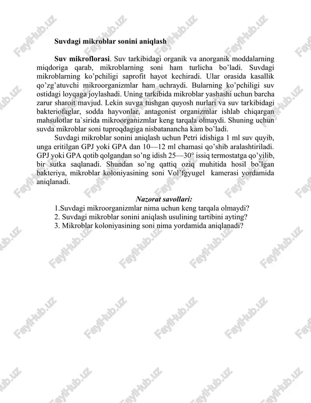 suvdagi mikroblar sonini aniqlash — DOCX