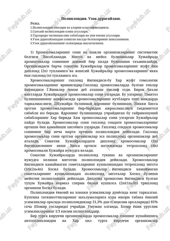 poliploidiya va uzok duragaylash — DOCX