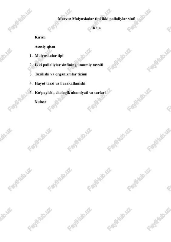 ikki pallaliylar sinfi (bivalvia) — DOCX