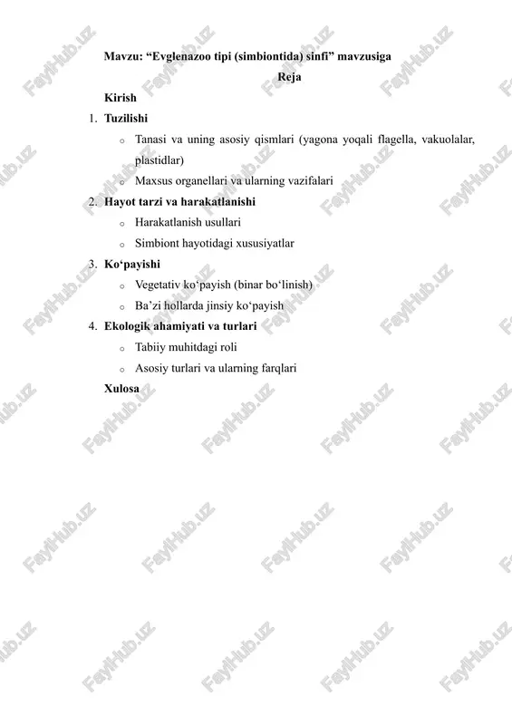 evglenazoo tipi (simbiontida) sinfi — DOCX