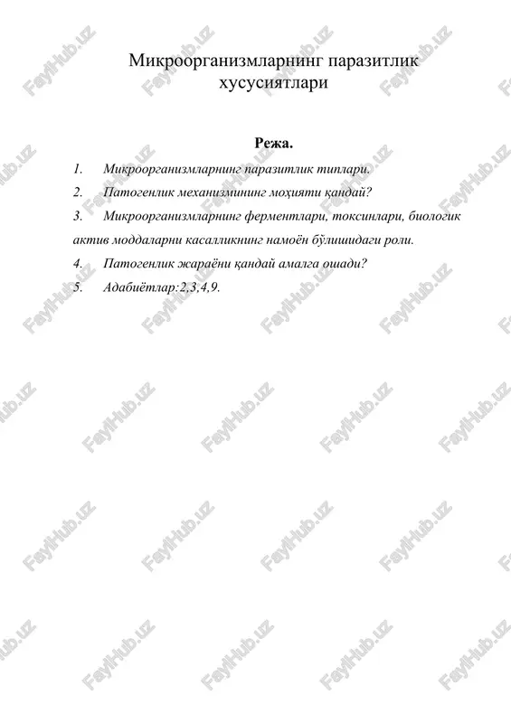 mikroorganizmlarning parazitlik xususiyatlari — DOCX