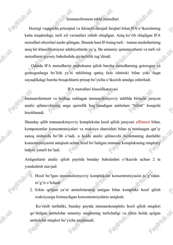 immunoferment tahlil metodlari — DOCX