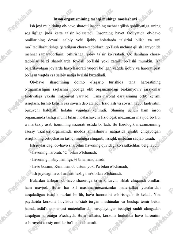 inson organizmining tashqi muhitga moslashuvi — DOC
