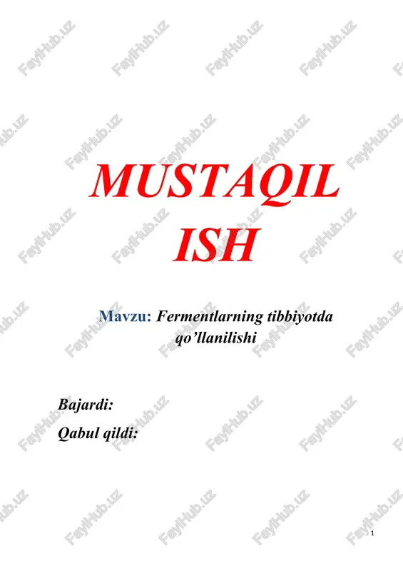 fermentlarning tibbiyotda qo’llanilishi — DOCX