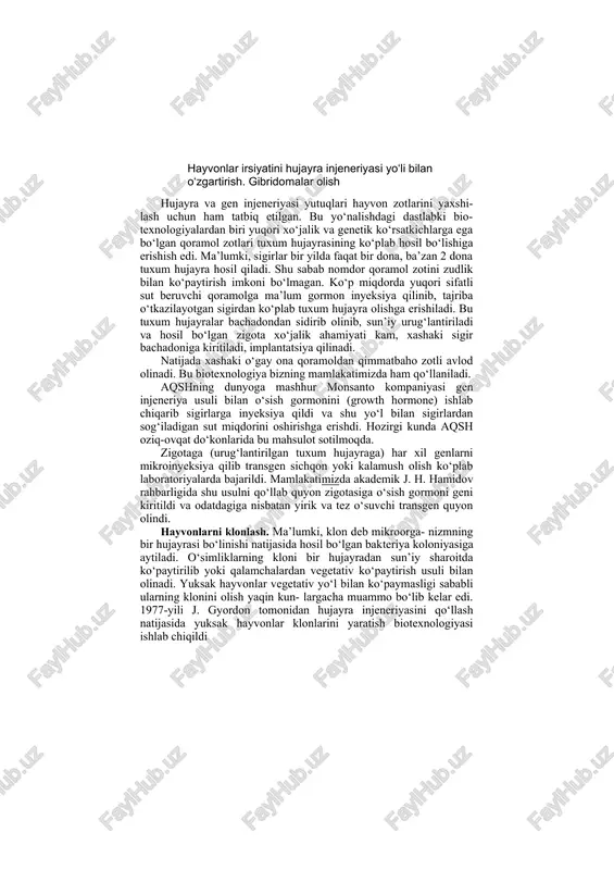 hujayra va gen injeneriyasi — DOCX
