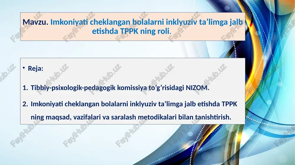 imkoniyati cheklangan bolalarni inklyuziv ta’limga jalb etishda tppk ning roli — PPTX