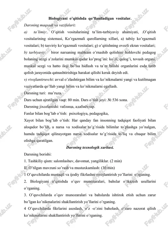 biologiyani o’qitishda qo’llaniladigan vositalar — DOC