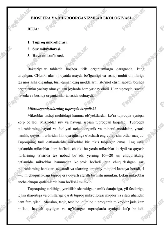 biosfera va mikroorganizmlar ekologiyasi — DOC