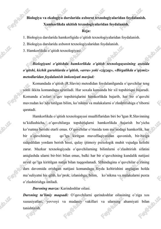 biologiya va ekalogiya darslari — DOC