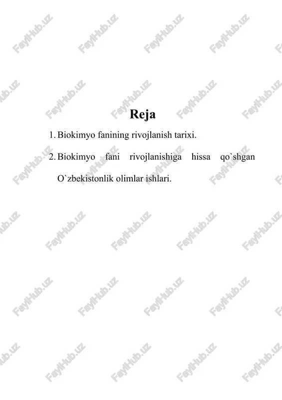 biokimyo fanining rivojlanish tarixi — DOC