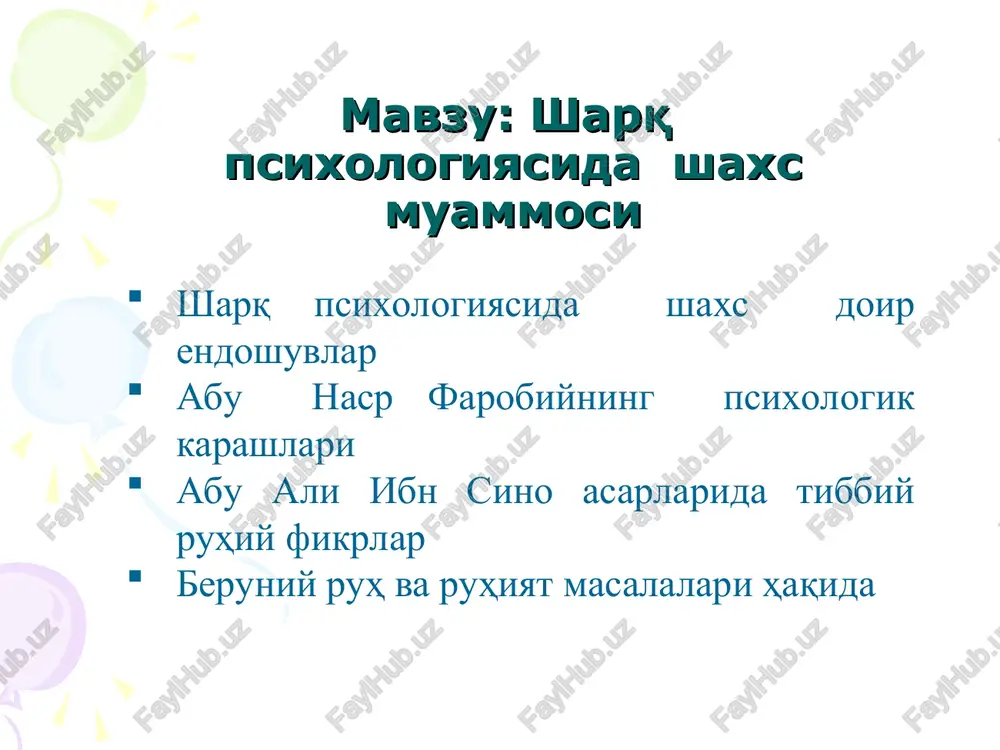 sharq psixologiyasida shaxs muammosi — PPT