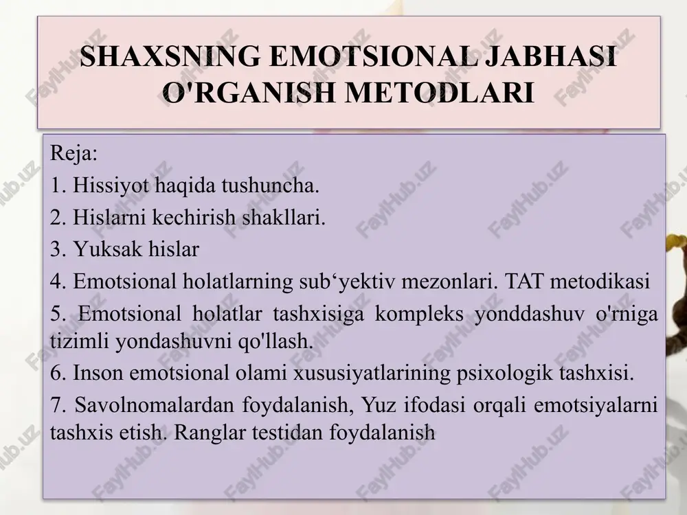 shaxsning emotsional jabhasi o'rganish metodlari — PPTX