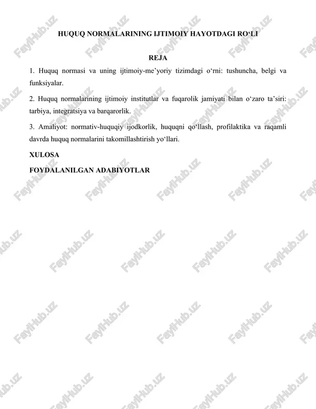 huquq normalarining ijtimoiy hayotdagi ro‘li — DOCX