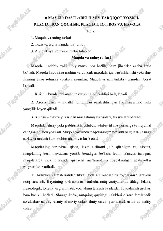 dastlabki ilmiy tadqiqot yozish — DOCX