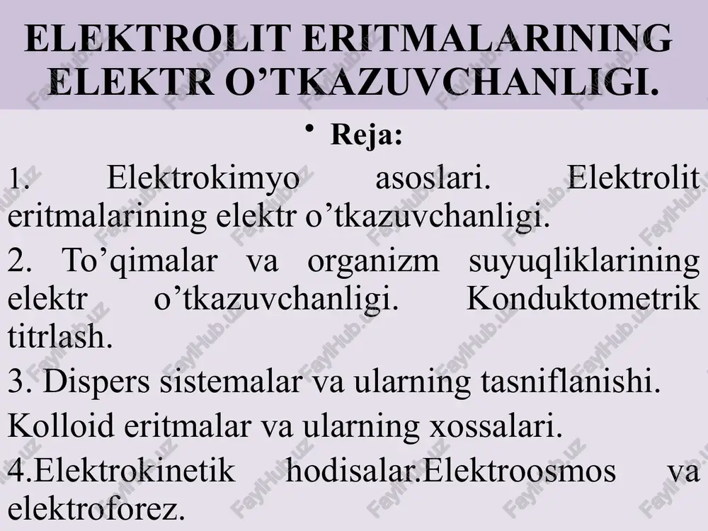 elektrolit eritmalarining elektr o'tkazuvchanligi — PPTX