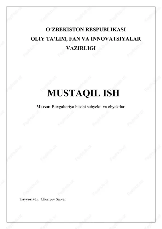 buxgalteriya hisobi subyekti va obyektlari — DOCX