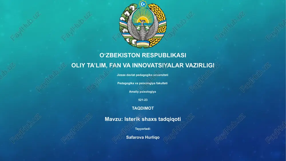 isterik shaxs tadqiqoti — PPTX