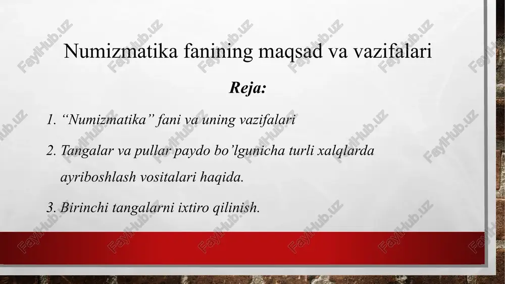 numizmatika fanining maqsad va vazifalari — PPTX