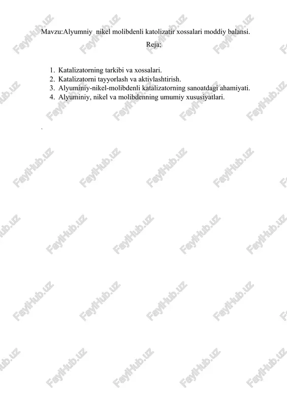 alyuminiy-nikel-molibdenli katalizatorlar — DOCX