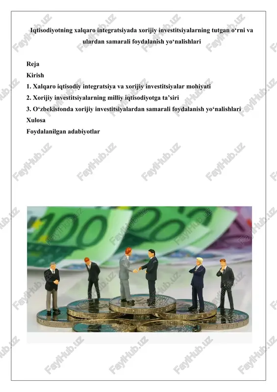 xorijiy investitsiyalarning milliy iqtisodiyotga ta’siri — DOCX