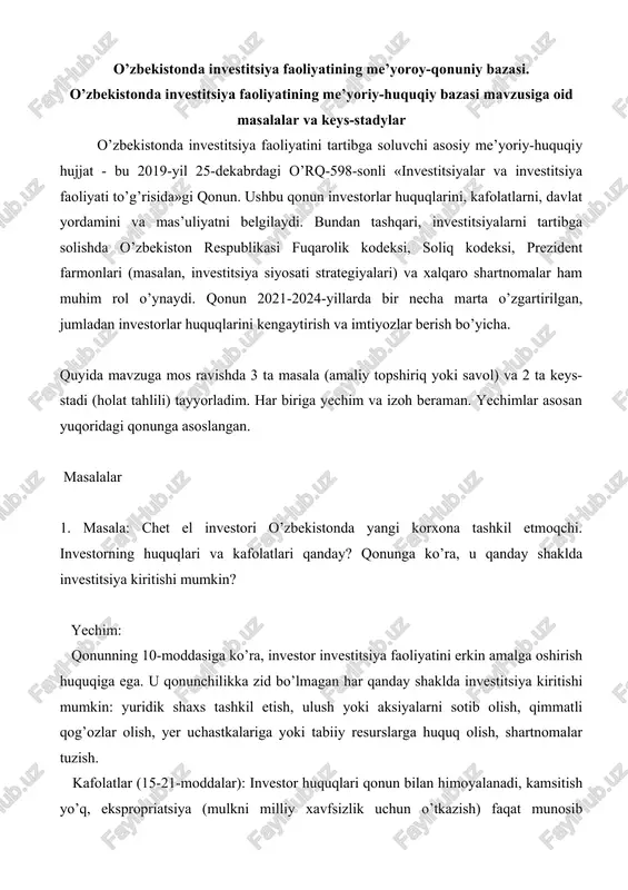investitsiya faoliyatining me’yoroy-qonuniy bazasi — DOCX