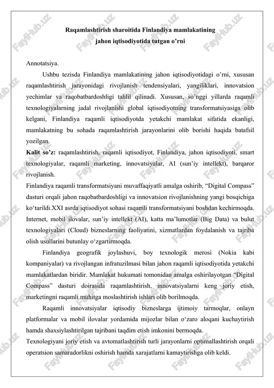 finlandiya raqamli iqtisodiyotda — DOCX