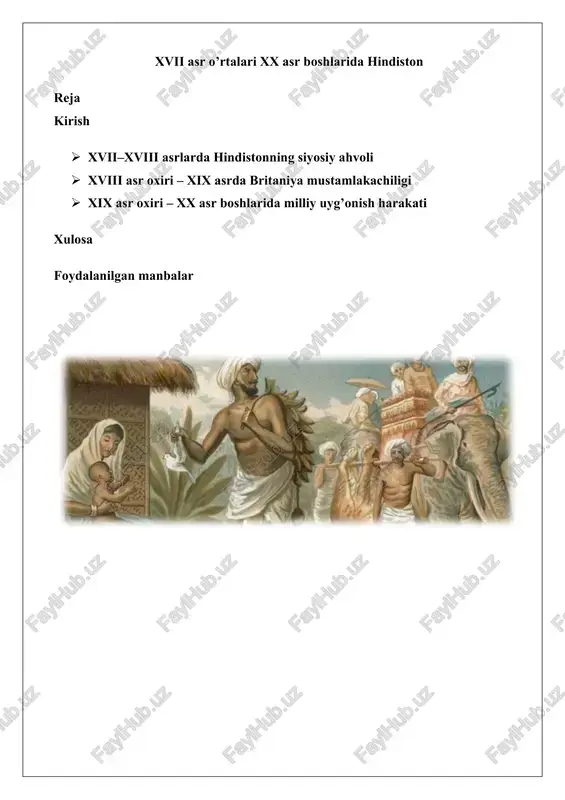 xvii asr o’rtalari xx asr boshlarida hindiston — DOCX
