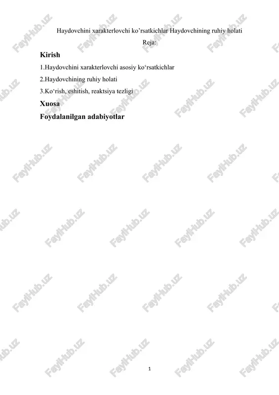 haydovchining ruhiy holati — DOCX