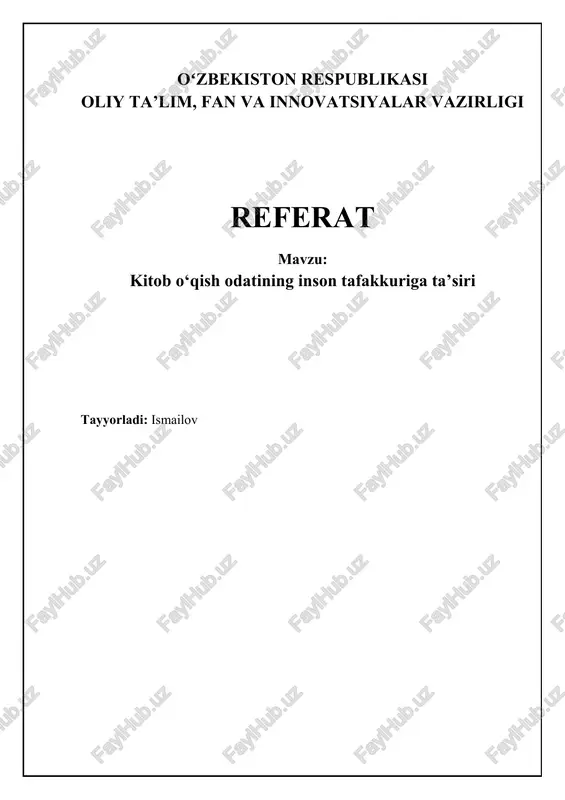 kitob o‘qish odatining inson tafakkuriga ta’siri — DOCX