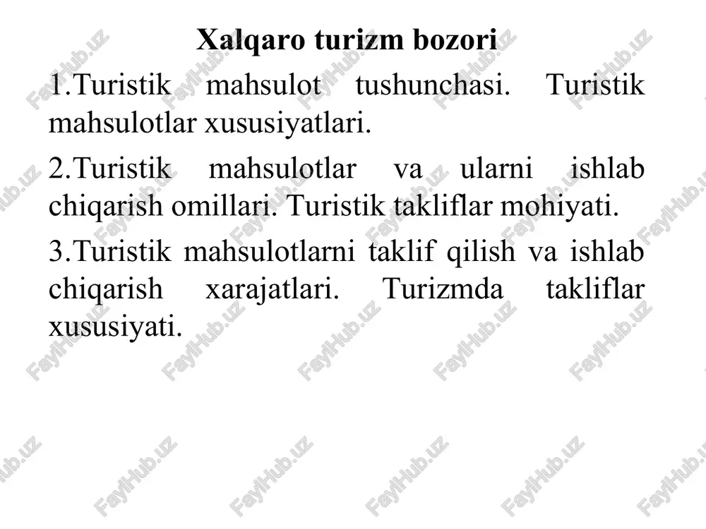 xalqaro turizm bozori — PPT