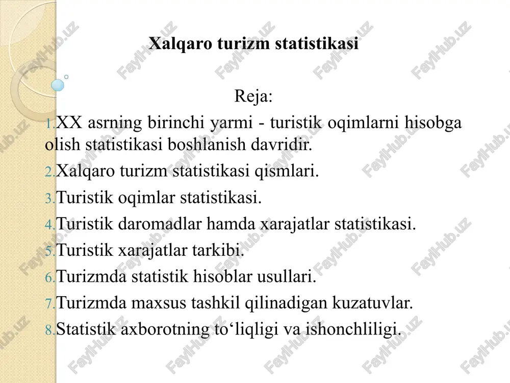 xalqaro turizm statistikasi — PPT