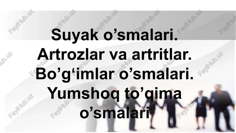 suyak va bo'g'imlar o'smalari turlari va ularning tahlili — PPTX