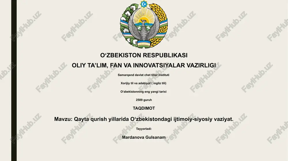o‘zbekistonning eng yangi tarixi — PPTX
