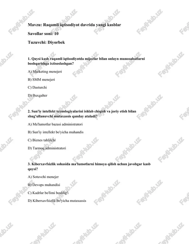 raqamli iqtisodiyot davrida yangi kasblar — DOCX
