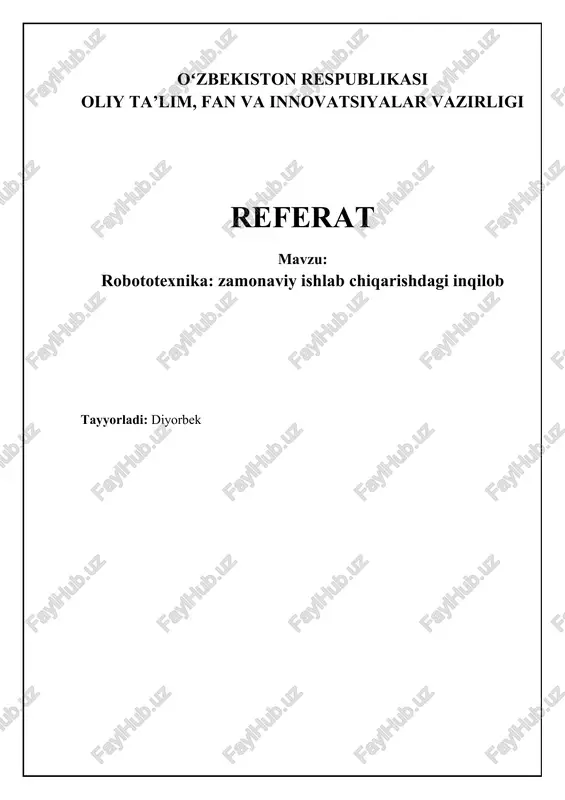 robototexnika: zamonaviy ishlab chiqarishdagi inqilob — DOCX