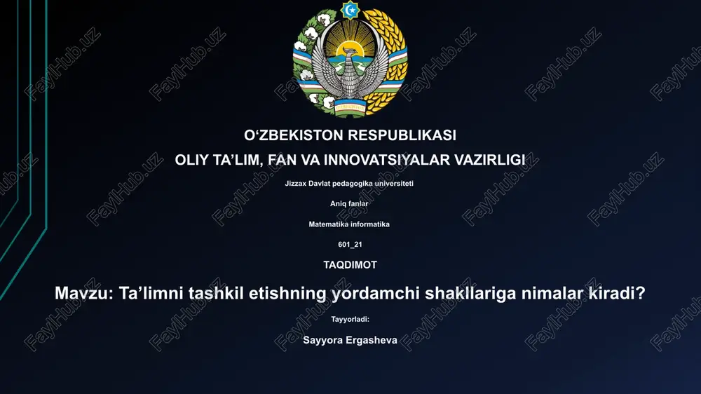 ta’limni tashkil etishning yordamchi shakllari — PPTX