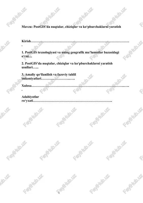 postgis’da nuqtalar, chiziqlar va ko‘pburchaklarni yaratish — DOCX