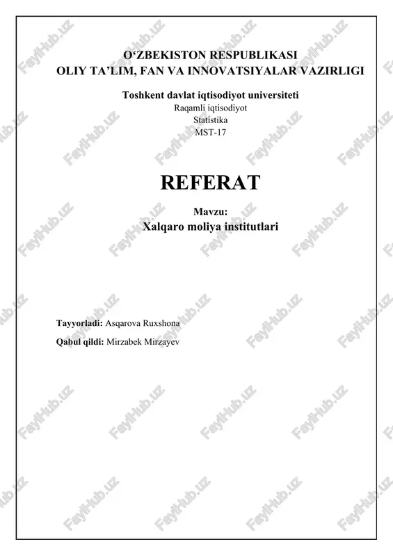 xalqaro moliyaviy institutlar — DOCX