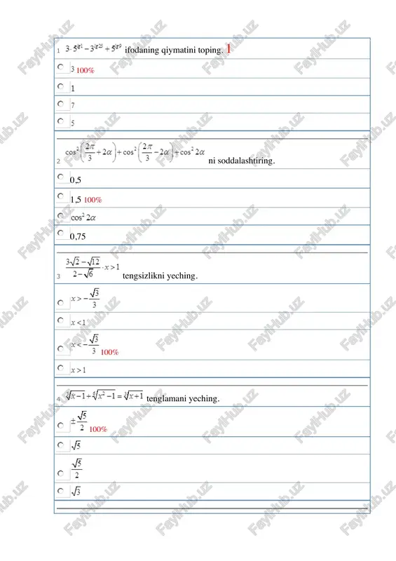 matematika attestatsiya imtihonlarida tushgan savollar to'plami — PDF