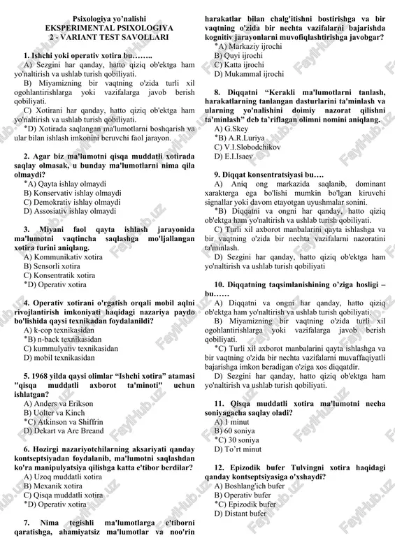 eksperimental psixologiya — DOC