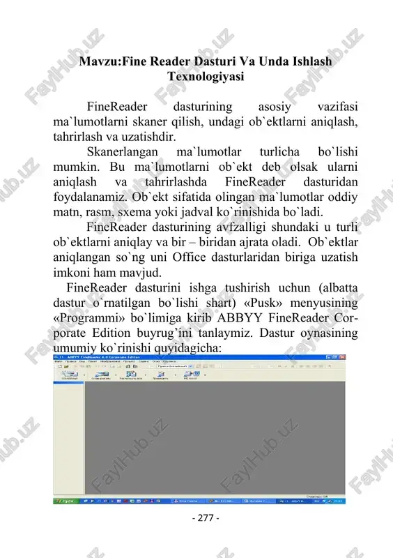 fine reader dasturi va unda ishlash texnologiyasi — DOC