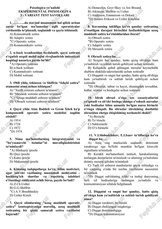 eksperimental psixologiya — DOC