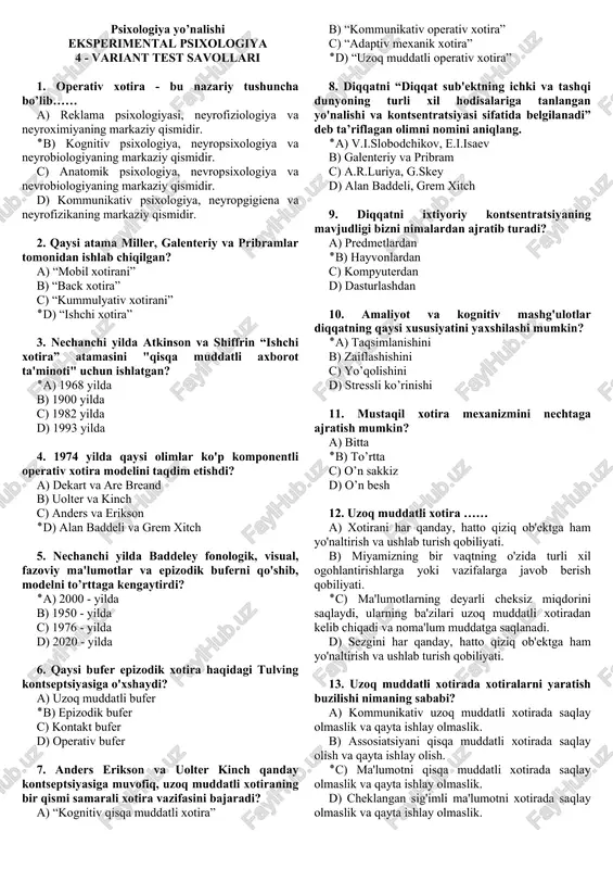 eksperimental psixologiya — DOC