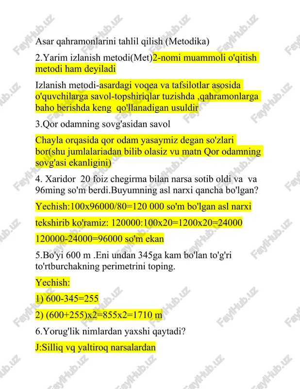 boshlang'ich sinf o'qituvchilari uchun attestatsiya savollar to'plami — DOCX