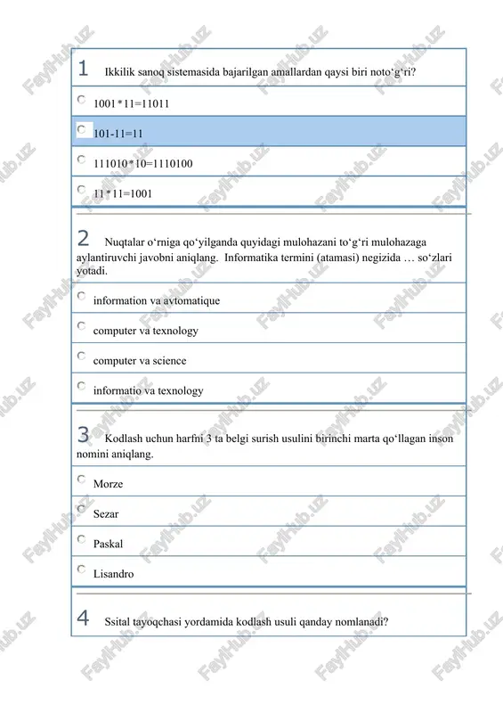 informatika attestatsiya imtihonlarida tushgan savollar to'plami — DOCX