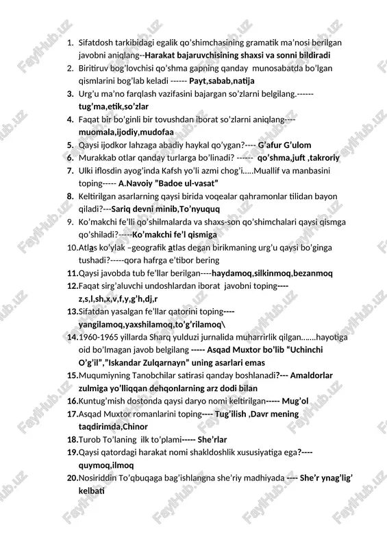 2 toifa uchun test savol-javob ona tili — DOCX