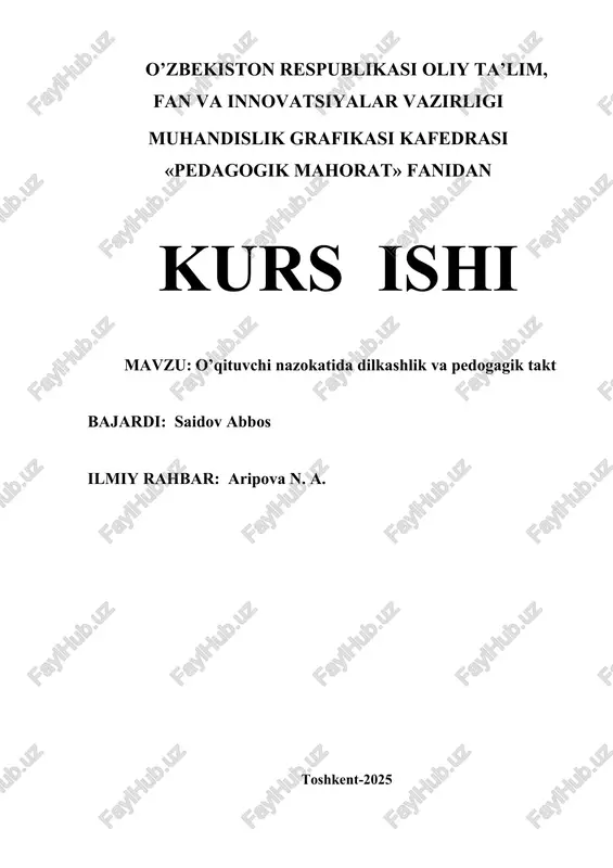 o’qituvchi nazokatida dilkashlik va pedogagik takt — DOCX