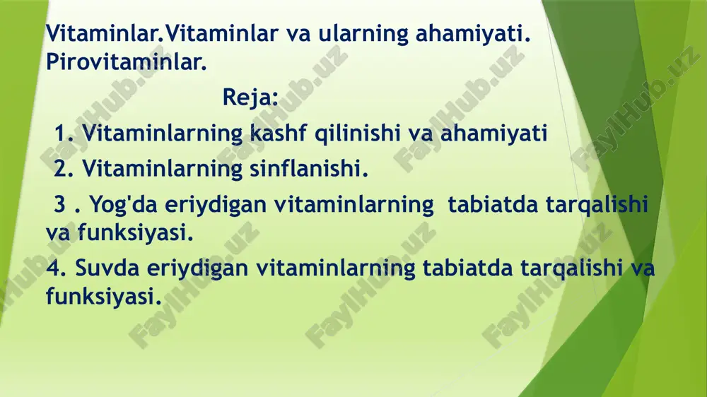 vitaminlar.vitaminlar va ularning ahamiyati. pirovitaminlar — PPTX